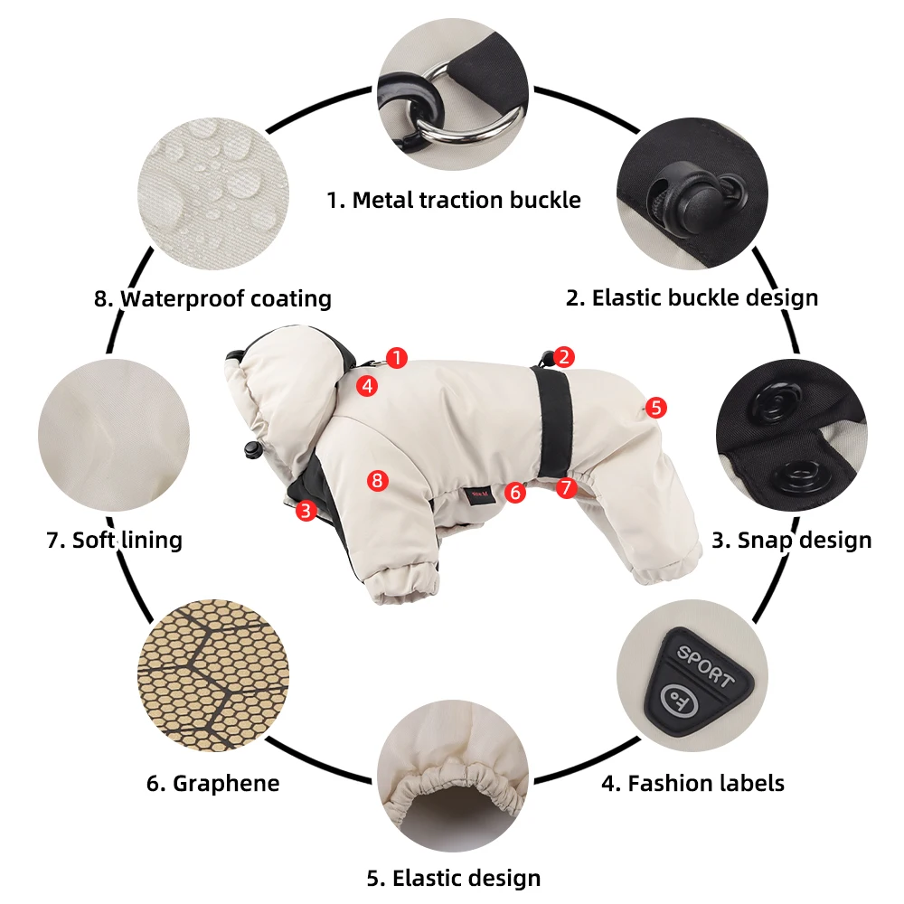 ملابس شتوية للكلاب، سترة قطنية دافئة مع غطاء للرأس، ملابس أليفة بأربعة أرجل للكلاب الصغيرة مثل تيدي بير وبيشون فريز #4