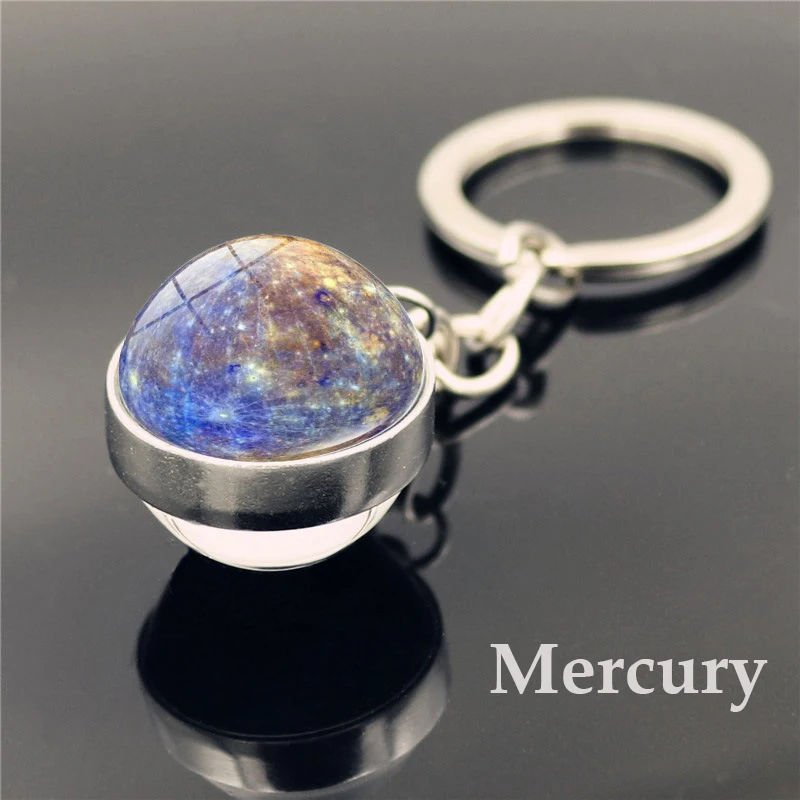 Solar System Planet Key Ring Galaxy Nebula Space Key Chains Moon Earth Double Side Glass Ball Key Chain Pendant Birthday Gift