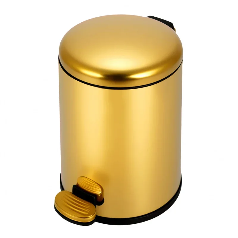 Golden 5 Liter Round Step Trash Can,Pedal Wastebasket,Garbage Container Bin with Lid for Bathroom,Powder Room,Bedroom,Kitchen