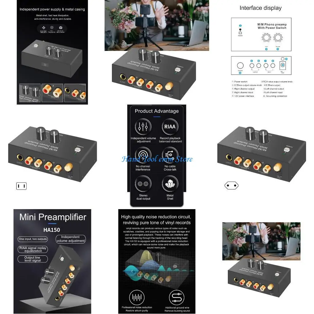 

H37F Phono Preamp HA150 Mini Preamplifier for Powered Speakers Upgraded Stereo and Headphone Amplifier