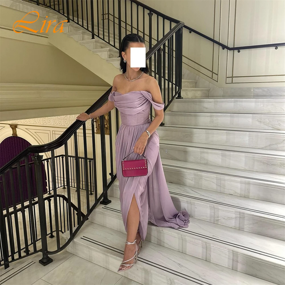 Customized Graceful Strapless Evening Dress Classic Sleeveless Chiffon Prom Dresses Luxury Side Slit Bespoke Occasion Gowns
