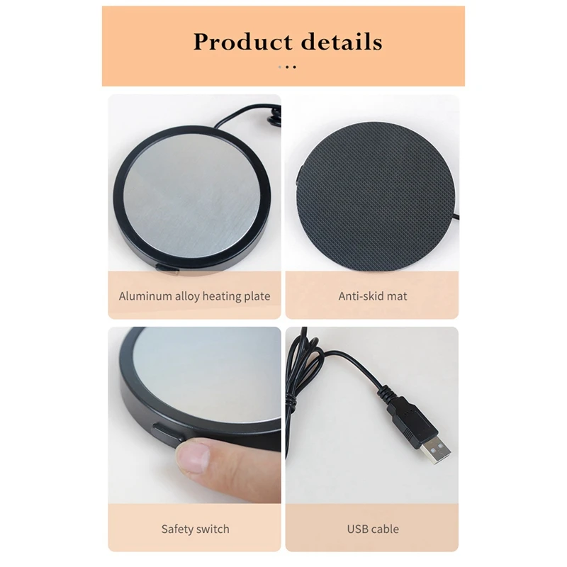 แผ่นรองแก้วแบบบางสำหรับเครื่องดื่มชาและกาแฟแผ่นรองอุ่นแบบ USB อุปกรณ์สำนักงานบ้านแกดเจ็ตแบบ USB