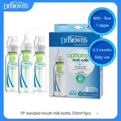 Dr. Brown-biberón para bebé recién nacido, botella de leche PP de boca estándar, 3 piezas, 60ML, 120ML, 250ML