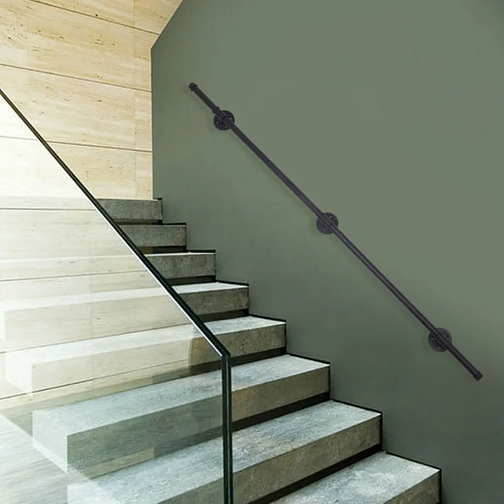 5 FT Iron Handrail for Steps Stair Railing Hand Rail Kit Black Outdoor Indoor