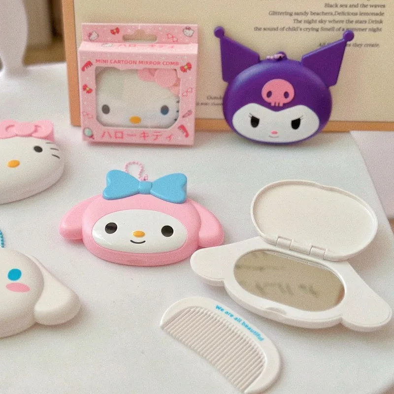 

Cute Mirror Comb Folding Makeup Mirror Portable and Portable Small Mirror Kuromi Mirror Comb 2-in-1 Gift for Girlfriend's Birthd