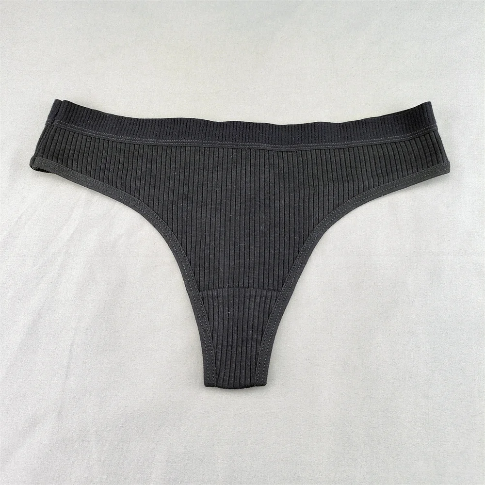 ks/sada klasických černobílých tang, dámských bavlněných kalhotek, sexy kalhotek, jednobarevných - náhled 3
