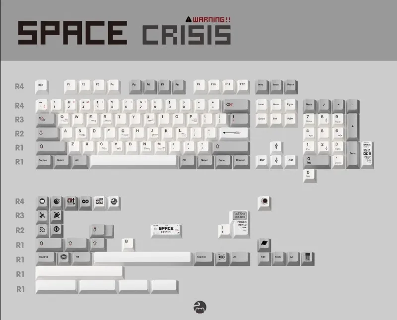 142 Keys/set SPACE CRISIS Keycap PBT Dye Subbed Keycaps Cherry Profile Key Caps For 61 64 68 84 87 96 980 104 Retro Grey White