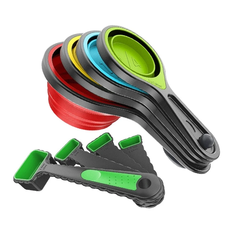Space Saving Silicone Measuring Tool Set With Accurate Scale Foldable Measuring Cups And Spoon For Home Cooking Baking 400D