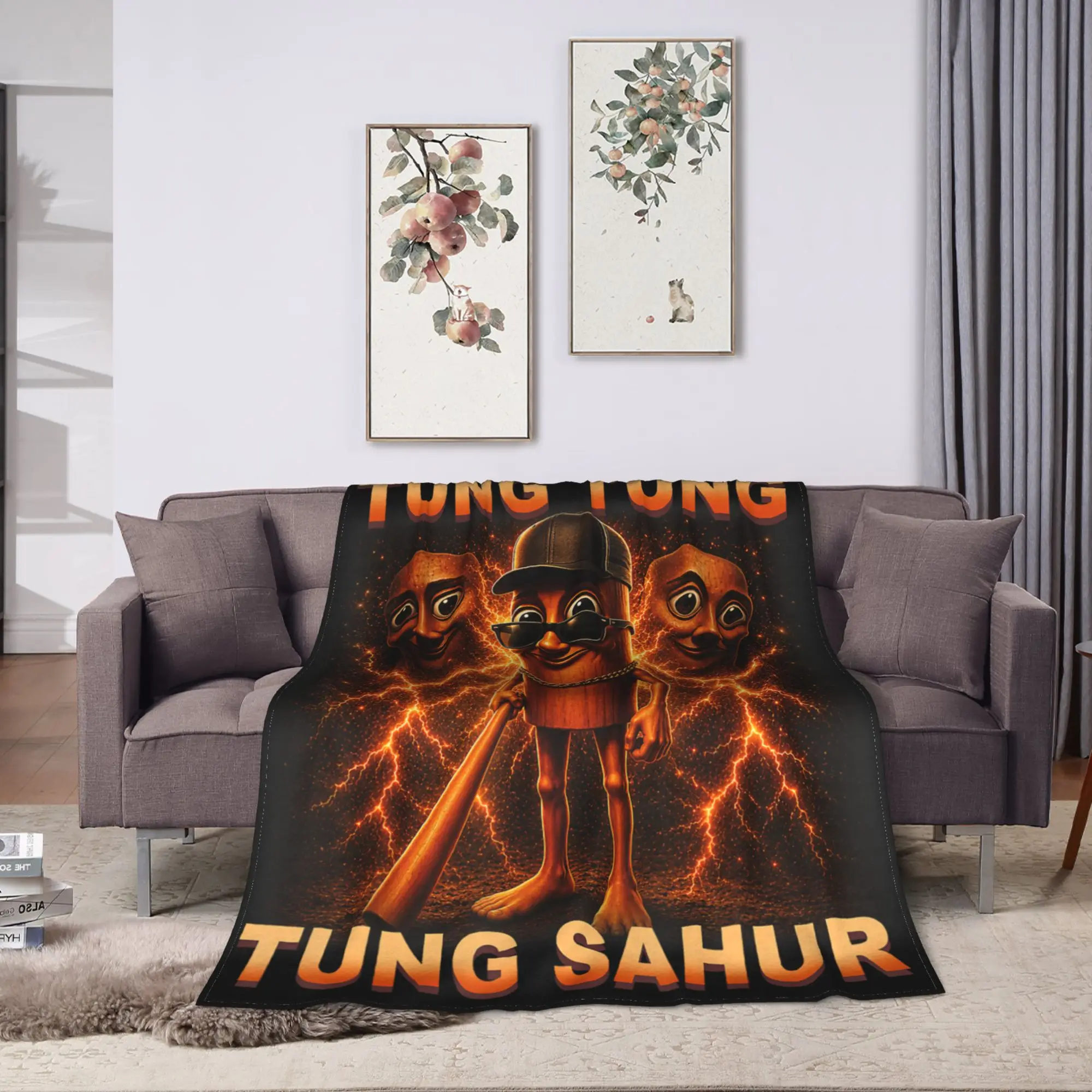 Soft Cozy Throw Blanket Picnic Tung Tung Tung Sahur is Calling Funny Italian Brainrot Blankets Flannel Bedspread For Couch Chair