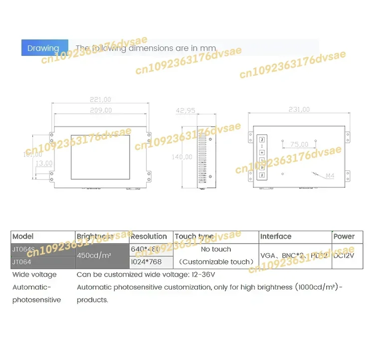20252025 en Stock sécurité vidéo couleur BNC TFT affichage 6.4 pouces moniteur lcd industriel avec entrée VGA Bnc pour voiture de vidéosurveillance