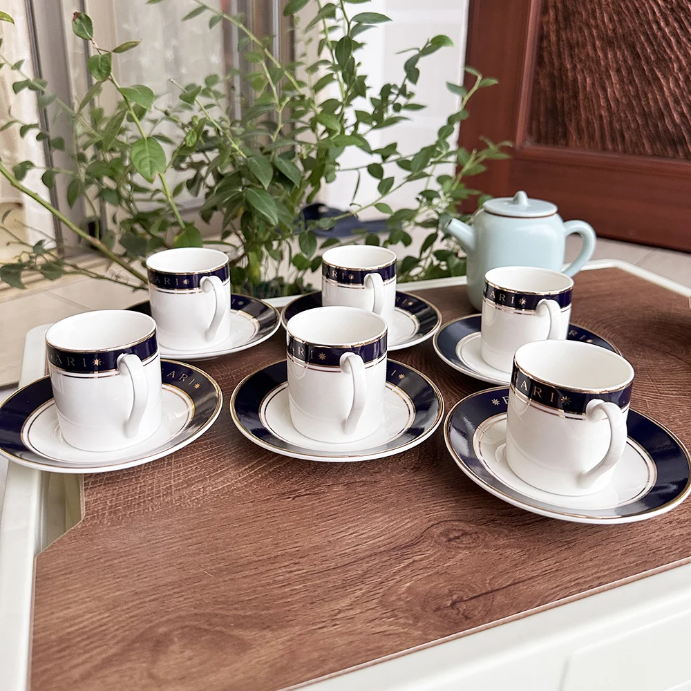 Luxury Espresso Mugs 80ml Set of 6 Ceramic Espresso Cups Set With Saucers Insulated Tea Coffee Mugs s Dishwasher Safe