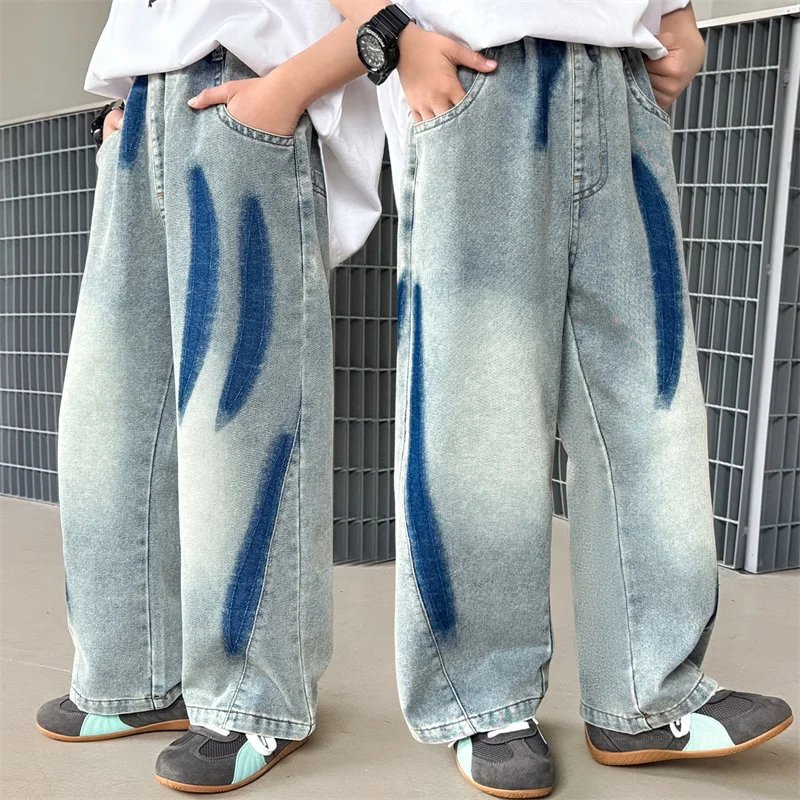 

Big Boys Fashion Summer Wide Leg Jeans New Casual Korean Style Loose School Thin Cool Trousers for Kids 5 7 9 11 13 14 Years Old