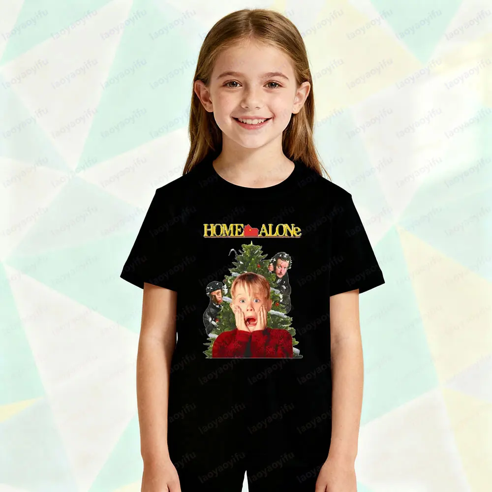 عيد الميلاد مضحك الاطفال التي شيرت كيفن المنزل وحده تي شيرت عيد الميلاد خمر البلوز الفيلم الكلاسيكي المحملة الفتيان والفتيات عطلة القمم #2