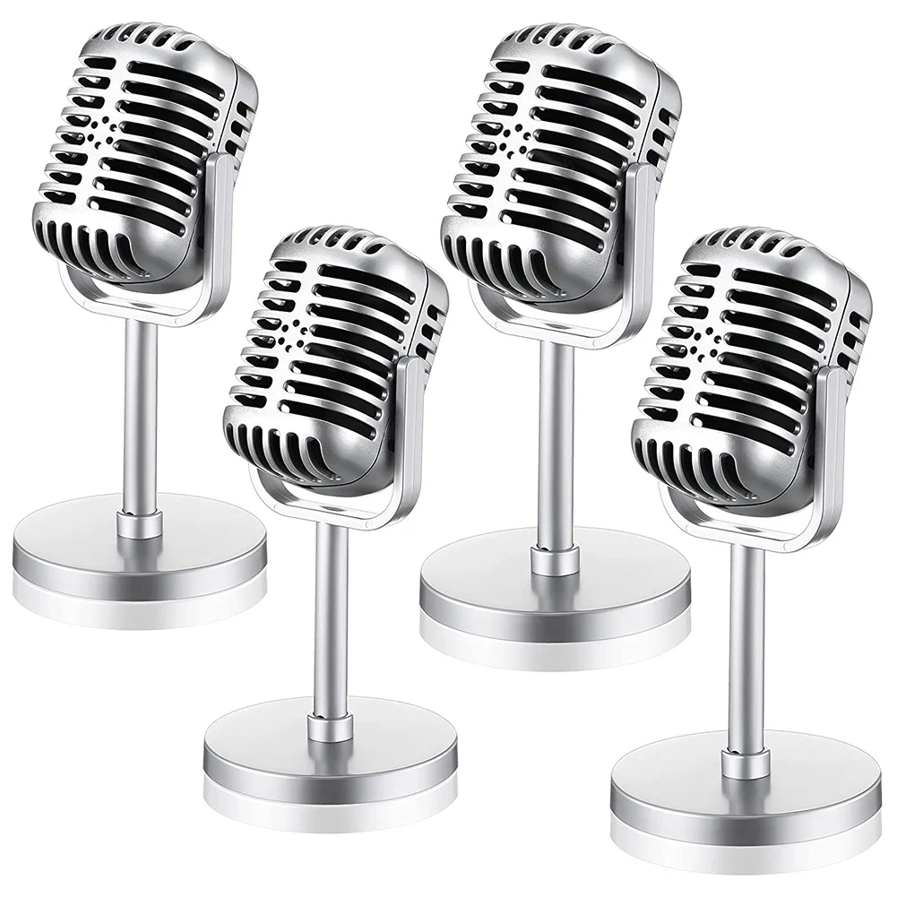 4Pcs Retro Microphone Props Model Vintage Microphone Antique Microphone Toy Microphone Stage Table Decor,Silver