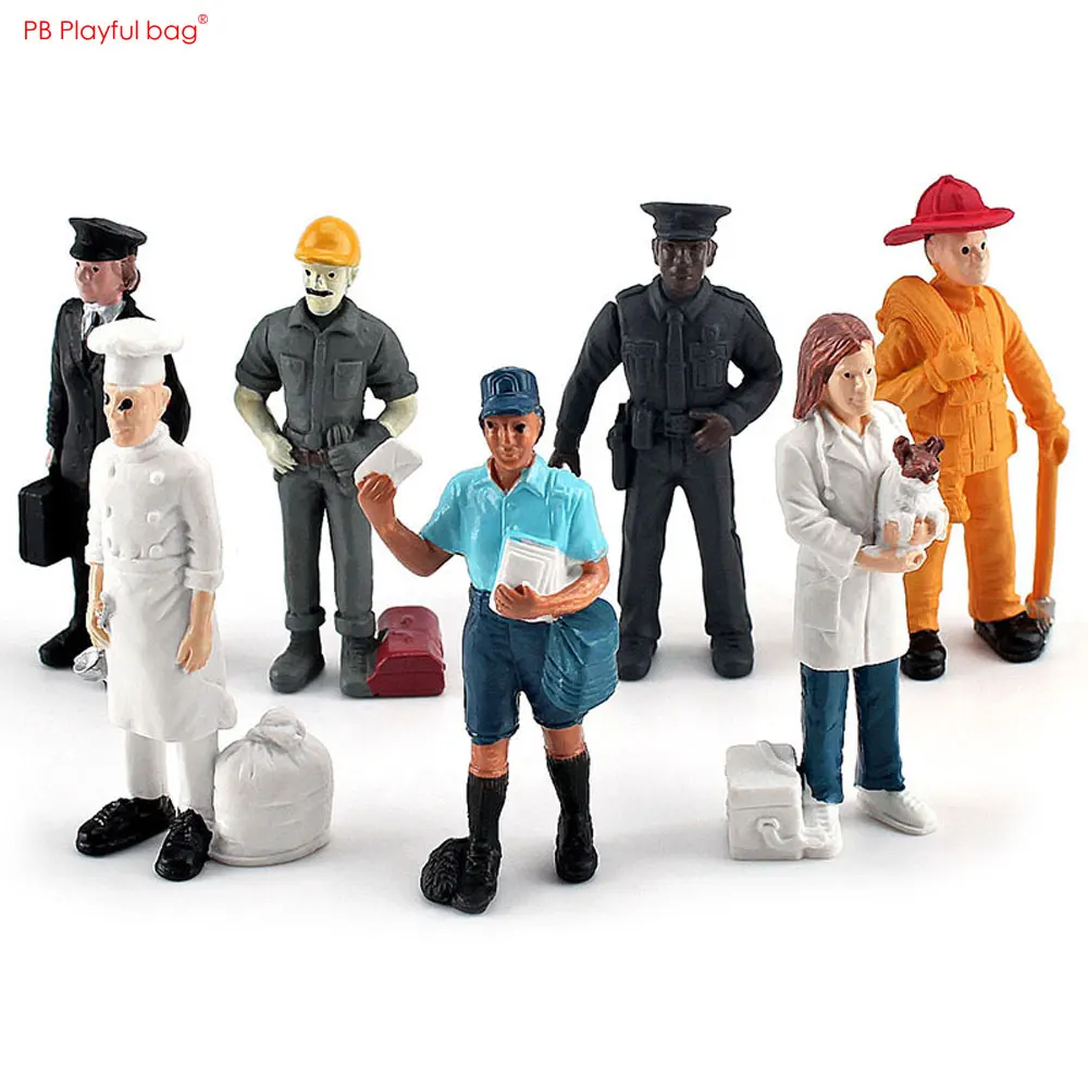 7pcs/set Characters Figurine Mini PVC Simulation Solid Static Veterinary Pilot Postman Baker Doll Ornament Model Toy HG121