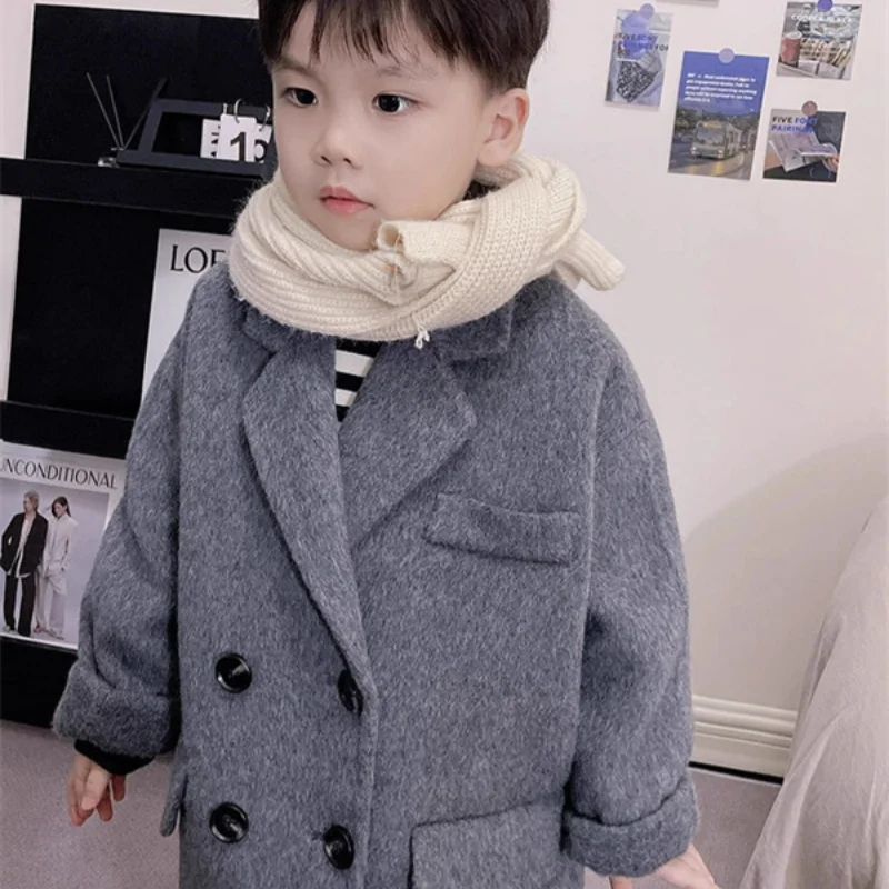 Manteau en laine coupe-vent pour garçons, pardessus, veste, chaud, épais, coton, école, vêtements pour enfants, automne, hiver, nouveau, 2024