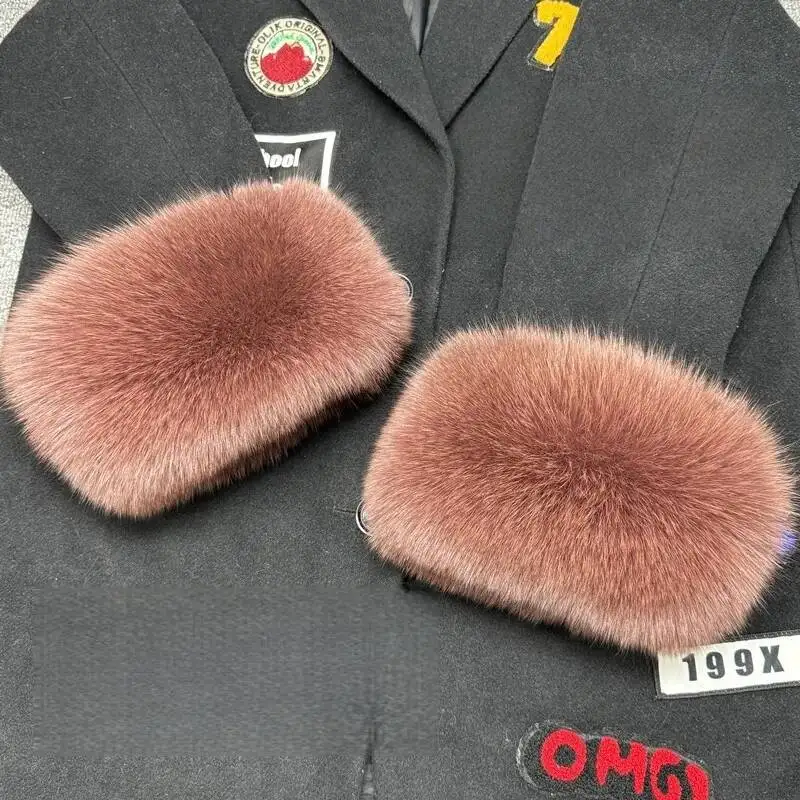 Fox Fur Cuffs Women Whole Leather Sleeve Coat Jackets Women's Arm Warmers Elastic Furry Wristbands Sleeves Winter Wrist Cuff