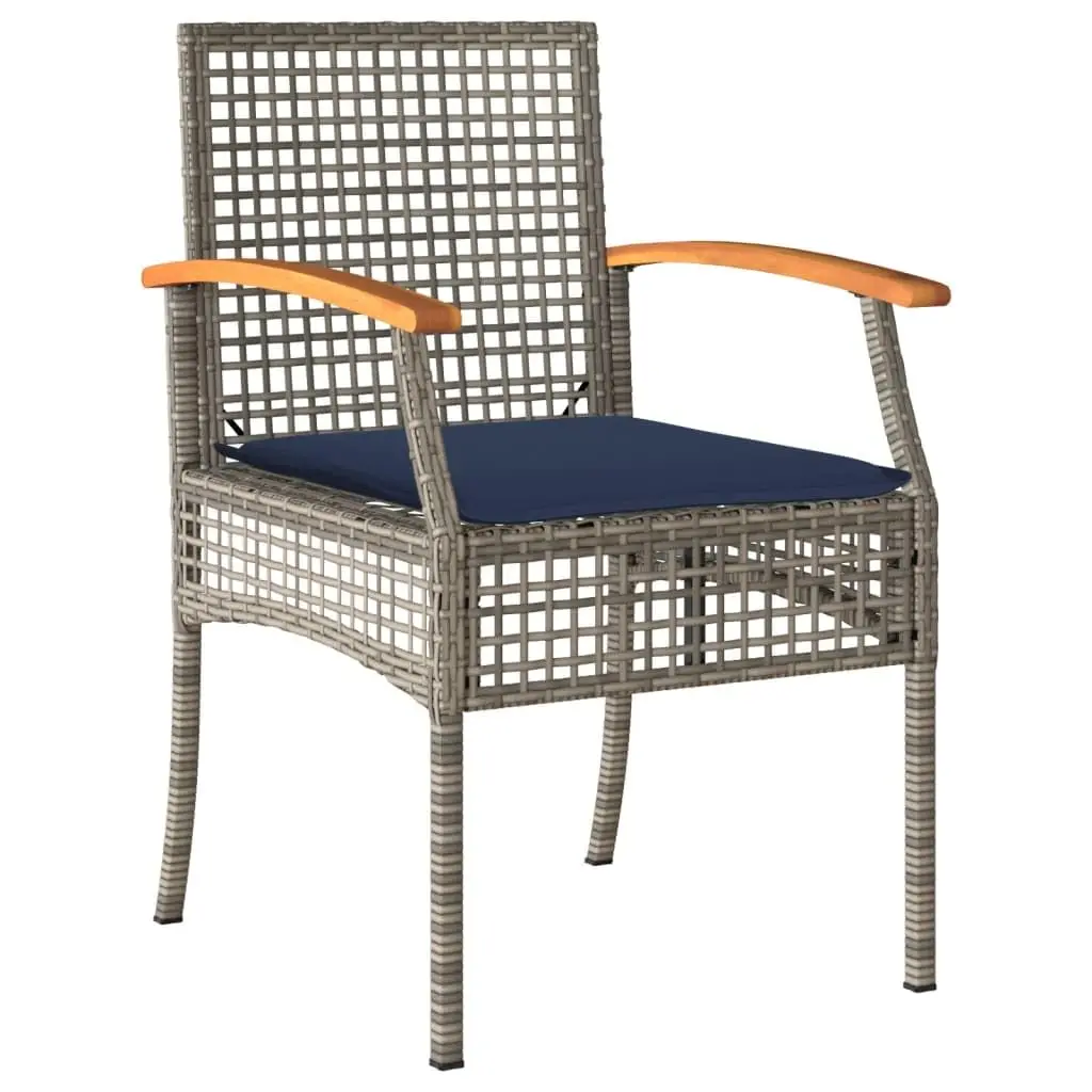 Outdoor Dining Set 3 Piece Patio Furniture with Cushions Gray Poly Rattan, Customized