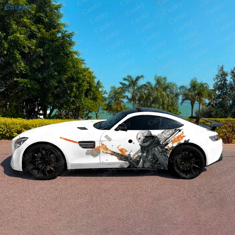 

Samurai Flame Mecha Car Side Sticker Decoration, PVC Waterproof Scratch Resistant Decal, Car Protection, Auto Accessories Gift