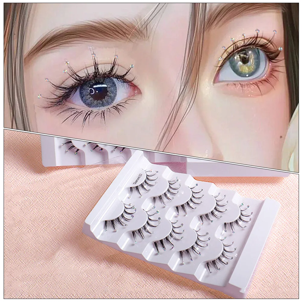 5 paia di ciglia finte con strass estensioni decorative con diamanti per trucco cosplay per feste ciglia finte dall'aspetto naturale