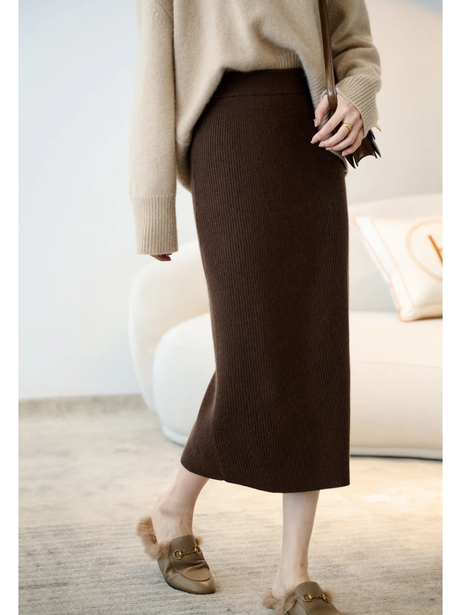 Sweater Knitted Skirt Women Autumn Winter Simple Style Pencil Skirt Female Elegant Fashion High Waist Midi Skirts Lady