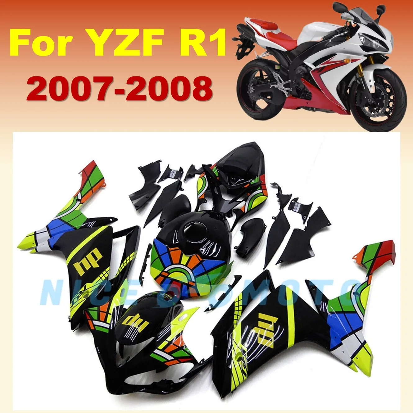 New Style Dazzling Cool Sportbike Rebuilding  for YAMAHA YZF R1 2008 2007 Color Sticker YZF R1 07 08 Motor Fairing kit
