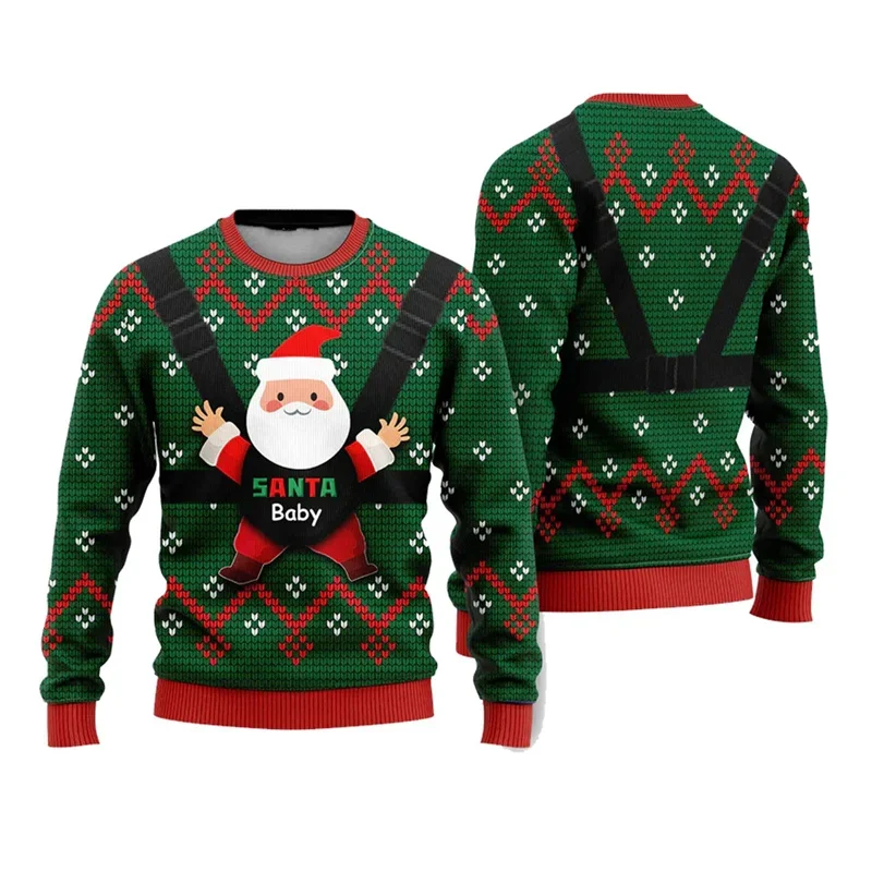 2024 New In Ugly Christmas Sweater For Men Kids Funny Santa Claus Sweatshirt Women Loose Long Sleeves Pullovers New Year Hoodie