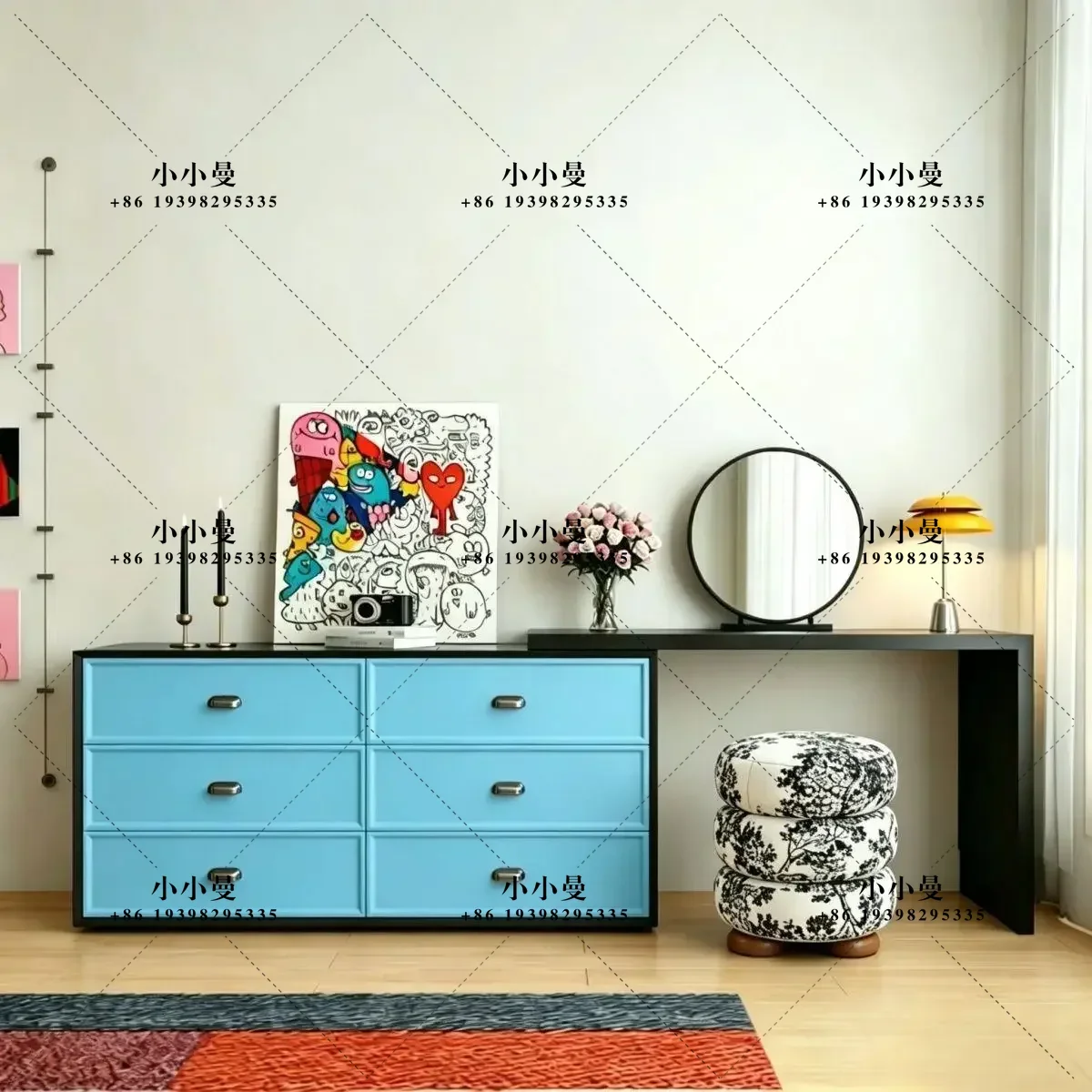 Medieval style dopamine dresser chest cabinet dresser integrated bedside cabinet retro makeup table belt