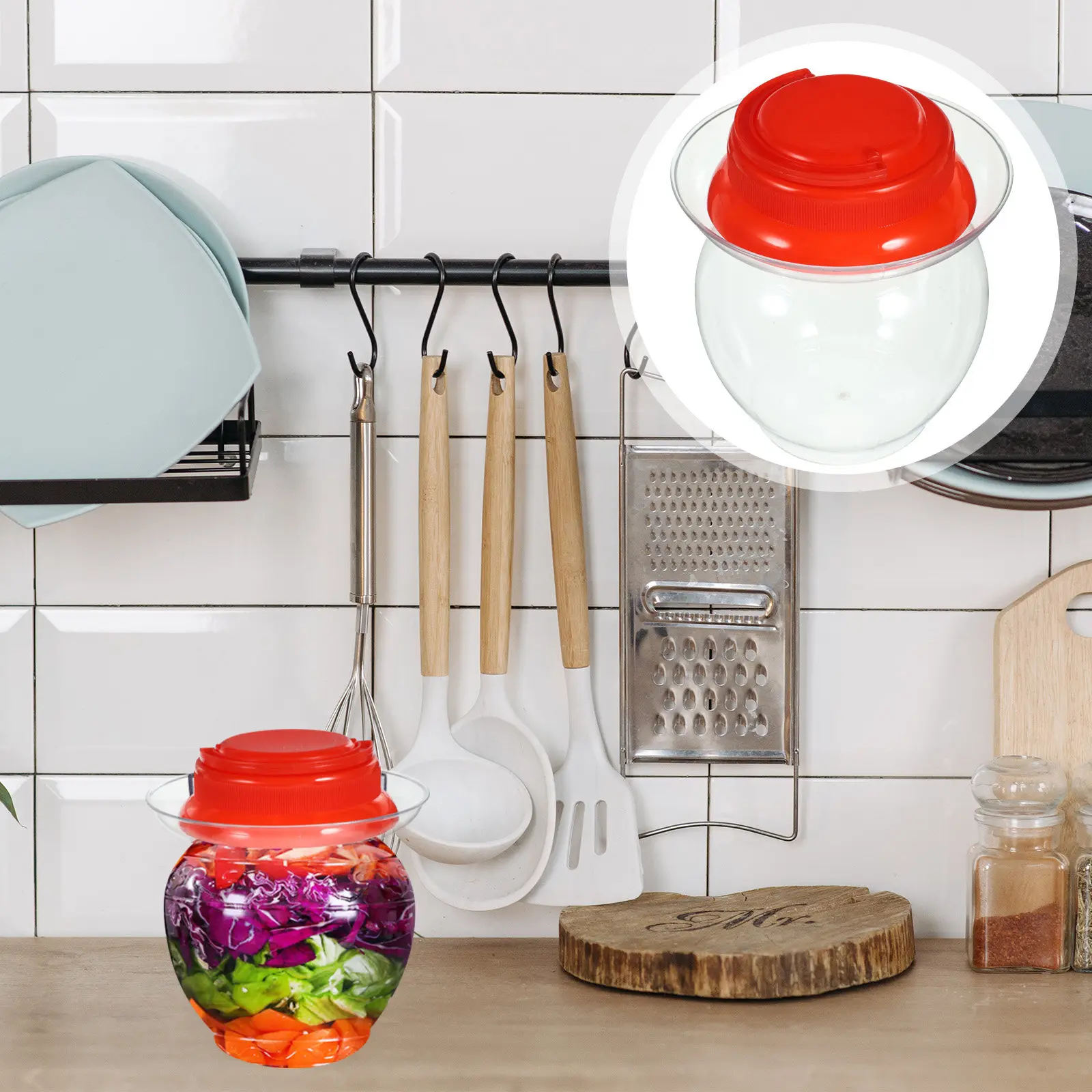 Tarro de plástico PET con tapa hermética para fermentar repollo fermentado, kimchi, verduras encurtidas y tofu fermentado