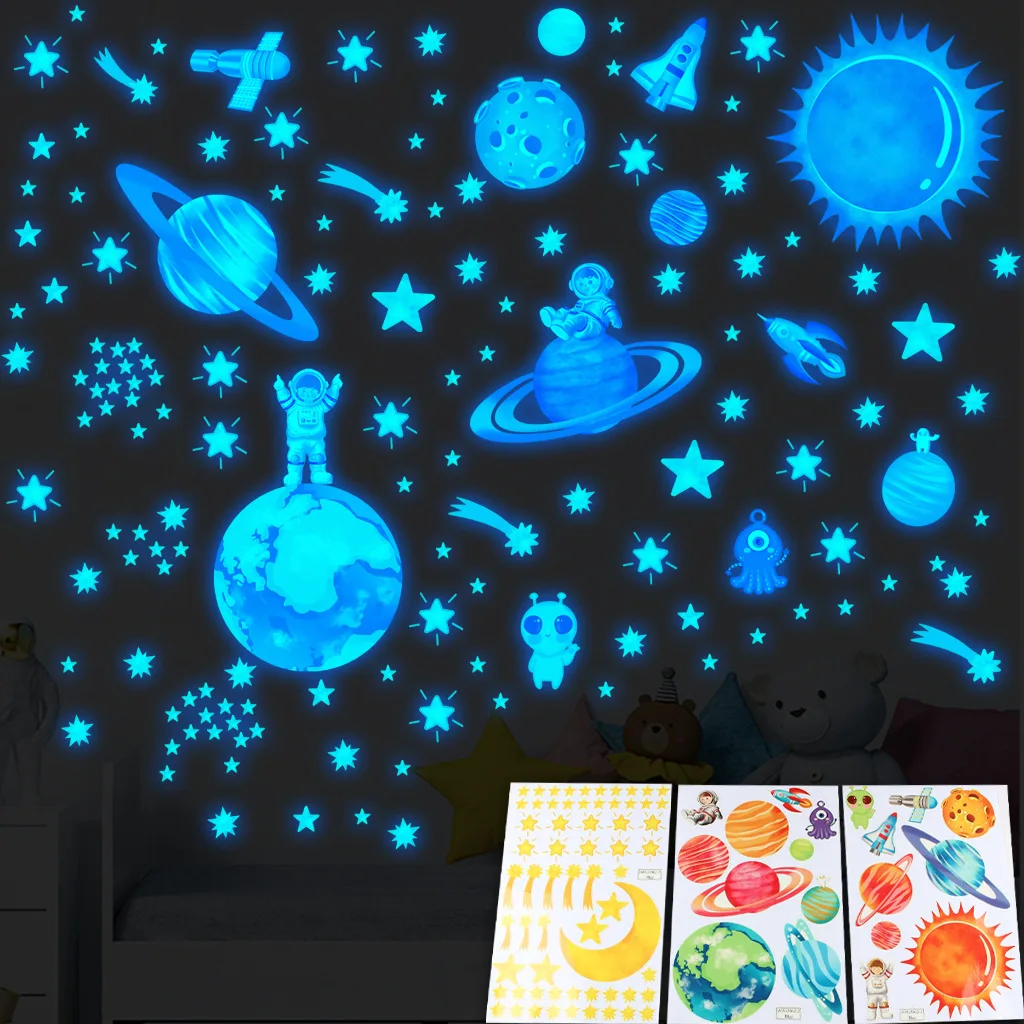 

Luminous Moon Stars Wall Stickers for Kids Room Bedroom Decor Glow in The Dark Earth Wall Decals Noctilucent Stickers Home Decor