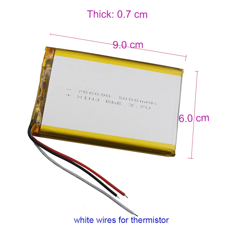 3.7V 5000mAh 18.5Wh Li-Polymer Three Wires (NTC) Thermistor Li Lipo Battery 706090 For GPS Bluetooth Speaker DashCam Tablet PC