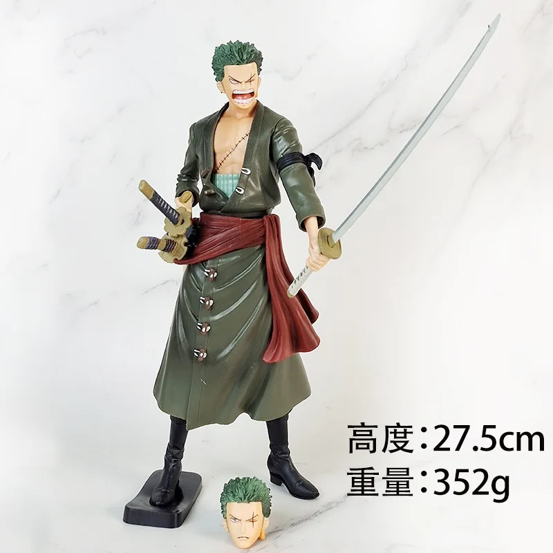 Anime One Piece Grandista Roronoa Zoro Figure 2 Headed Eagle Interchangeable Head Model Sword Showdown Sanji Dessert Toy Doll