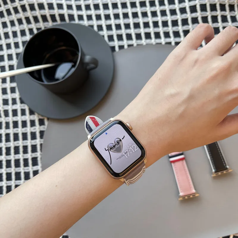 Leather Strap For Apple Watch Ultra 49mm 41mm 45mm correa 38mm 40mm fathion bracelet iwatch series 8 7 6 5 4 3 SE 42mm 44mm Band image 6