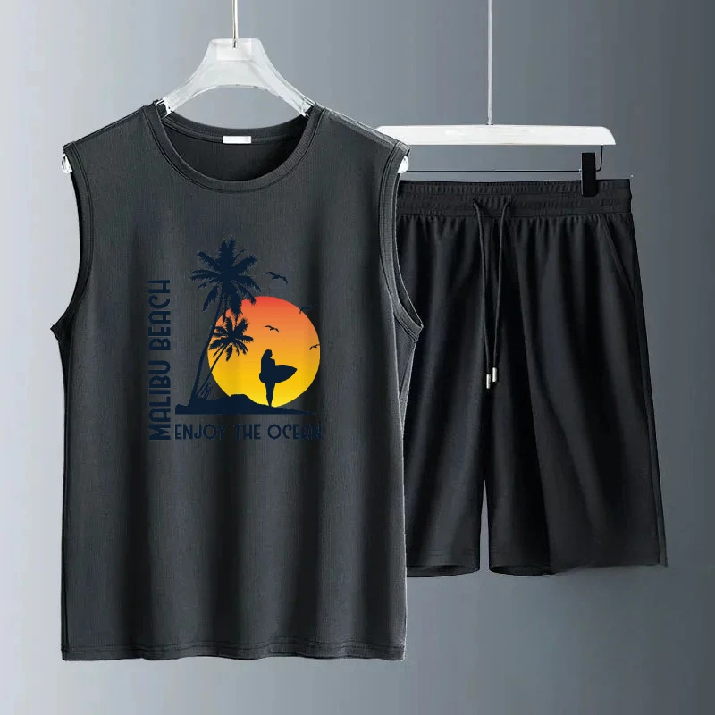 2025 طقم صور صيفي للرجال من People By The Sea مجموعات غير رسمية بدون أكمام ملابس يومية خفيفة الوزن ومريحة بدلة عصرية