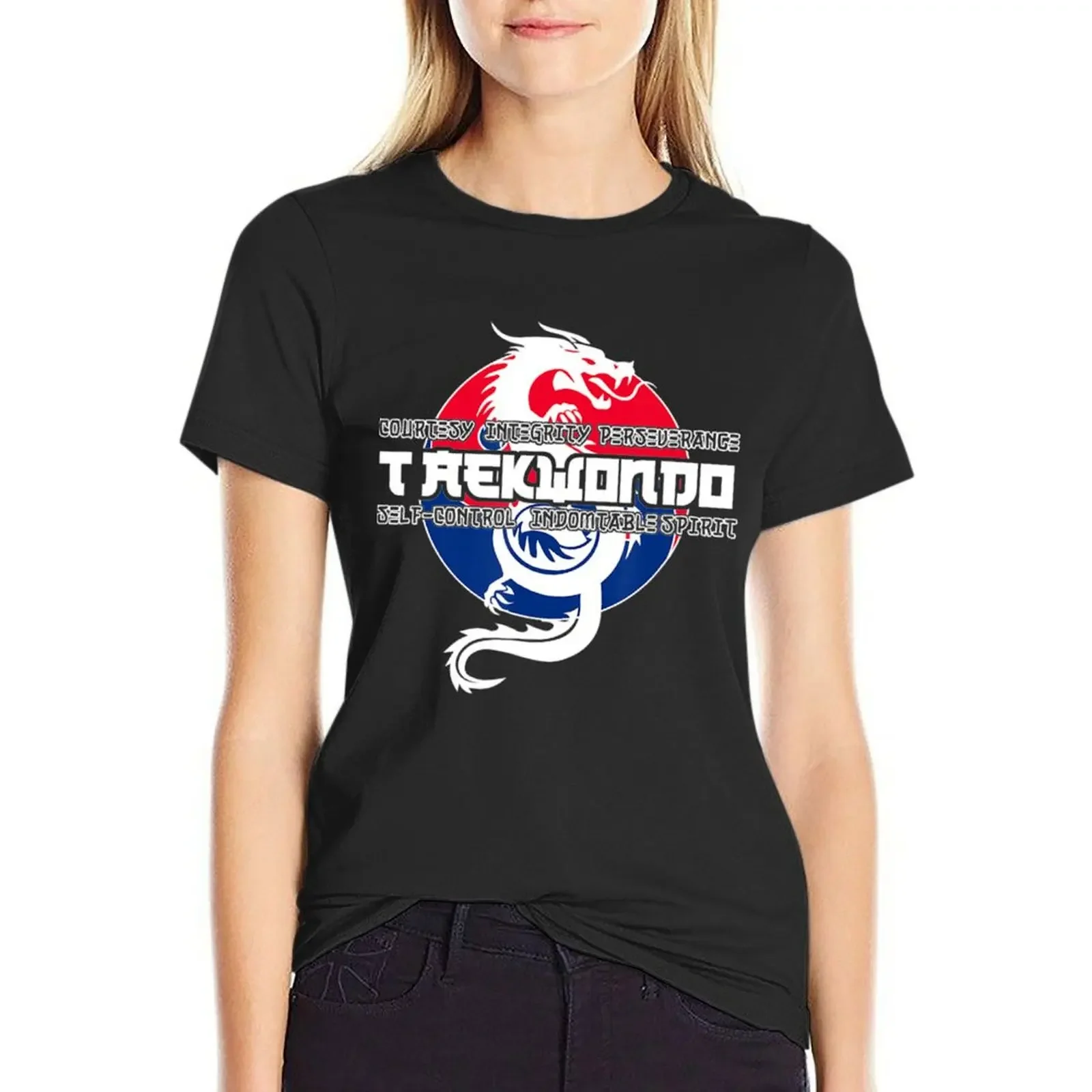 

Taekwondo Graphic TKD 5 Tenets Asian Dragon T-Shirt quick drying sublime anime Blouse rock and roll t shirts for Women