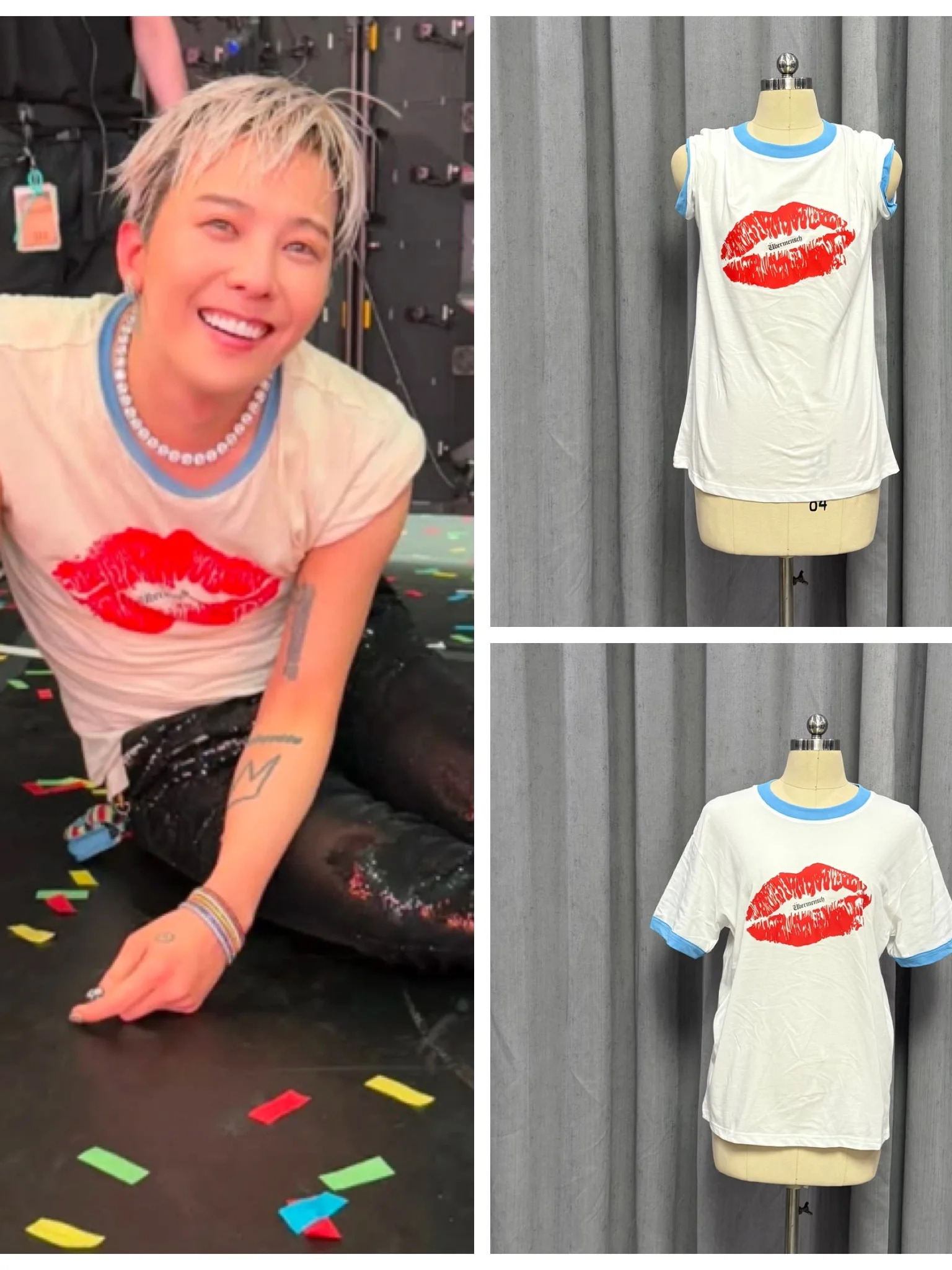 

GD Concert Red Lip Letter Print Color Blo Cotton ort Sve round Ne T-irt ex Casual Breathable Sweatirt