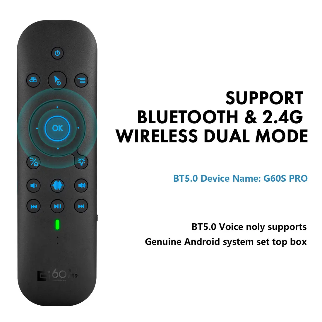 G60S Pro BT Wireless Voice Remote Control 2.4G BT5.0 Dual Mode Air Mouse IR Learning With Backlit Light For Android TV Box