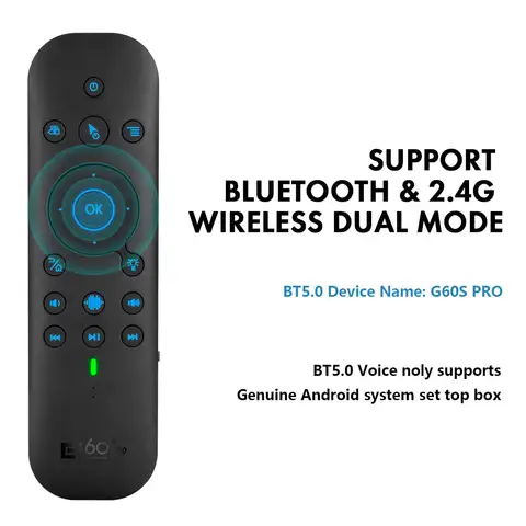 G60S Pro BT Wireless Voice Remote Control 2.4G BT5.0 Dual Mode Air Mouse IR Learning With Backlit Light For Android TV Box