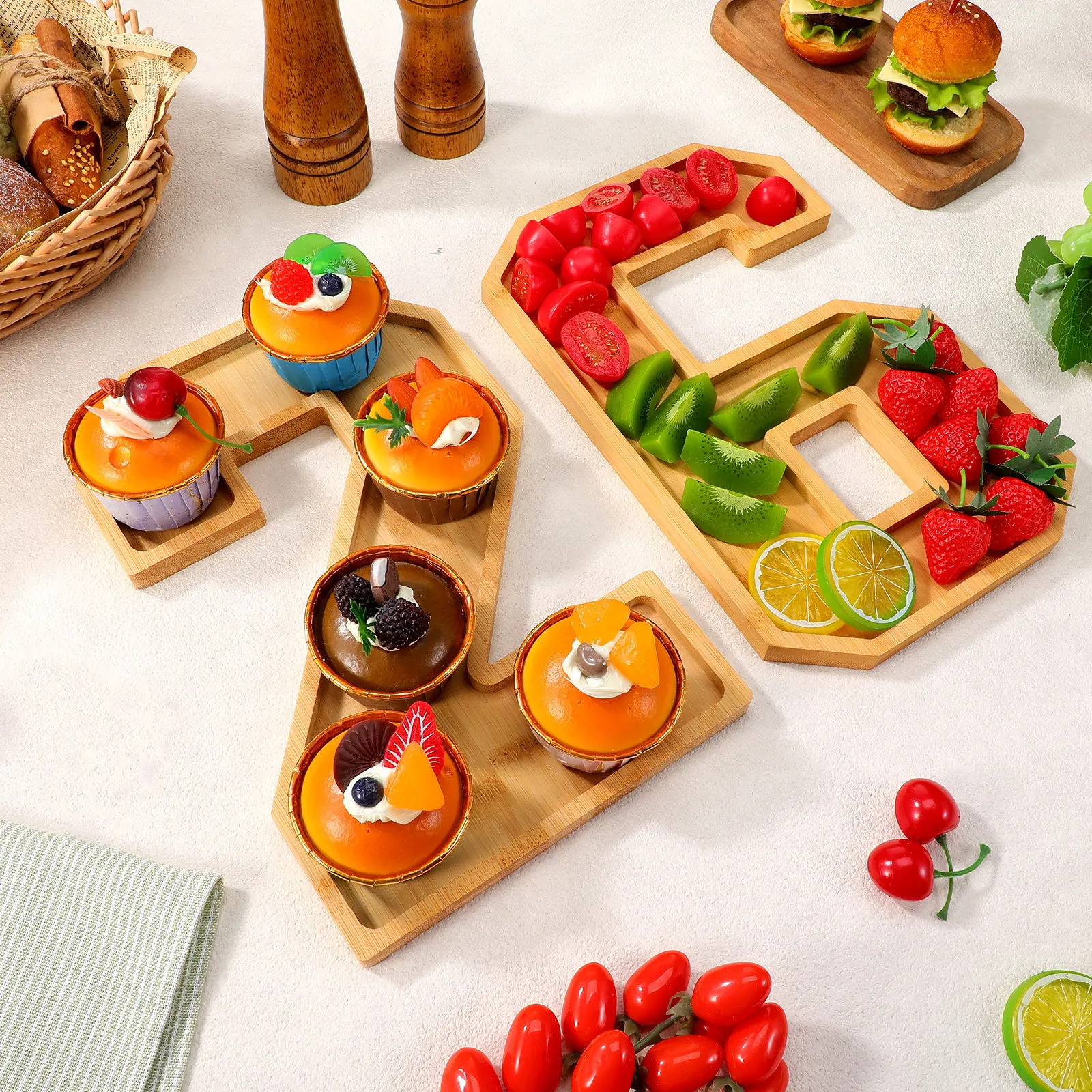 

1Set Fillable 2026 Charcuterie Number Tray Wooden Multi Section Snack Cheese Fruit Serving Board Number Charcuterie Trays