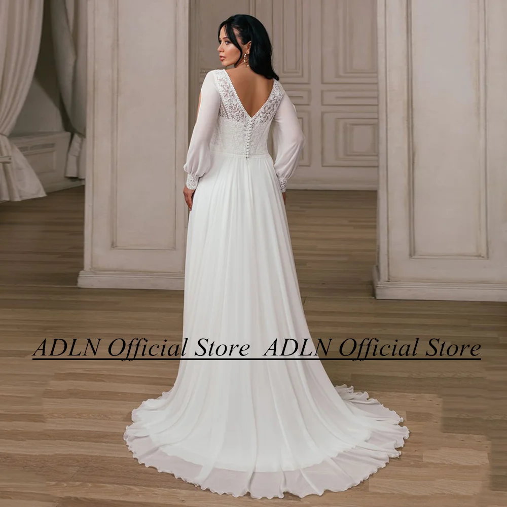 ADLN Plus Size Wedding Dress New Arrival V Neck Puff Sleeve Bohemian Lace Boho Bridal Gown Customized  Chiffon Bride Dresses