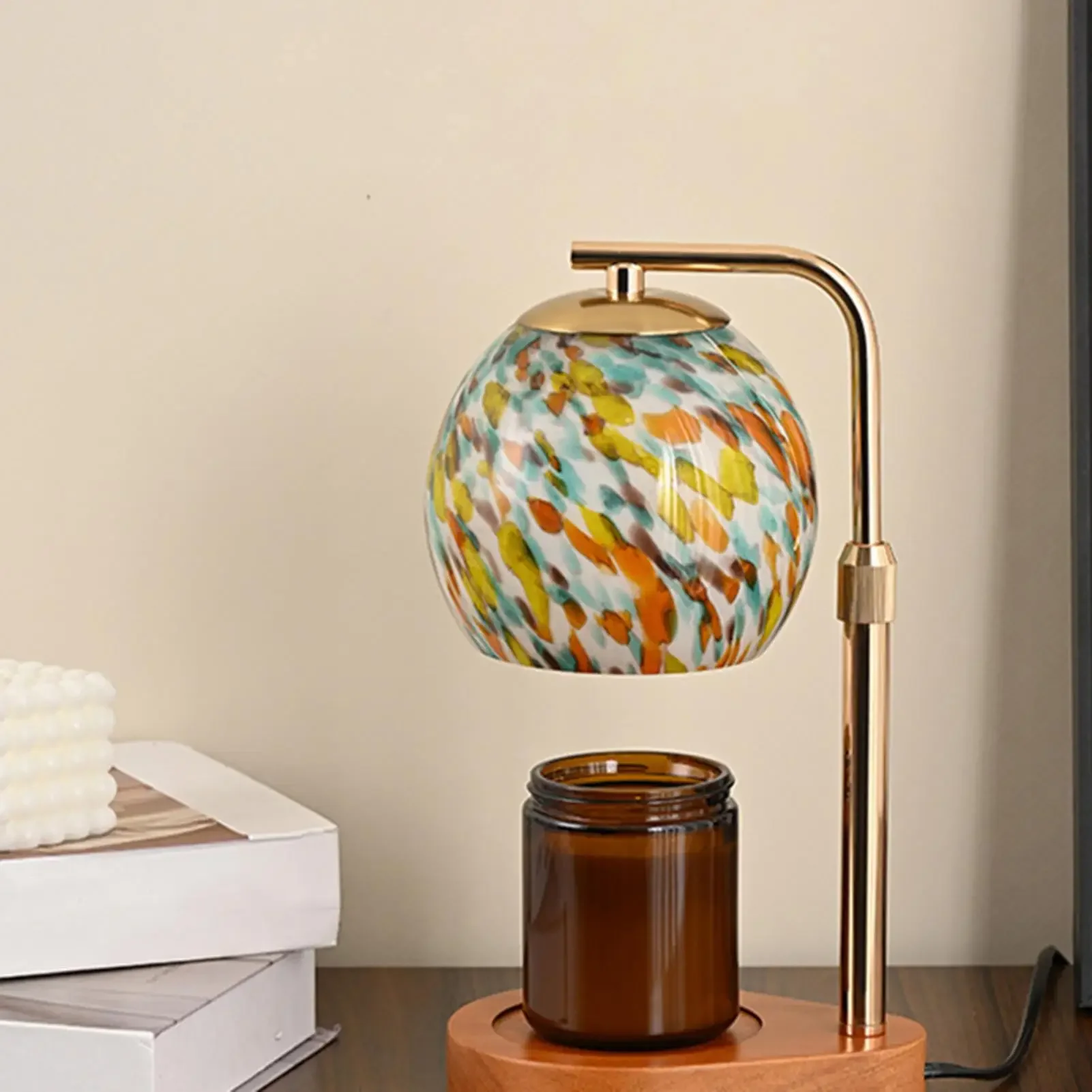 Candle heating lamp aromatherapy candle colorful glass lamp Bedroom Bedside Adjustable Wax Melting Decoration Night Light