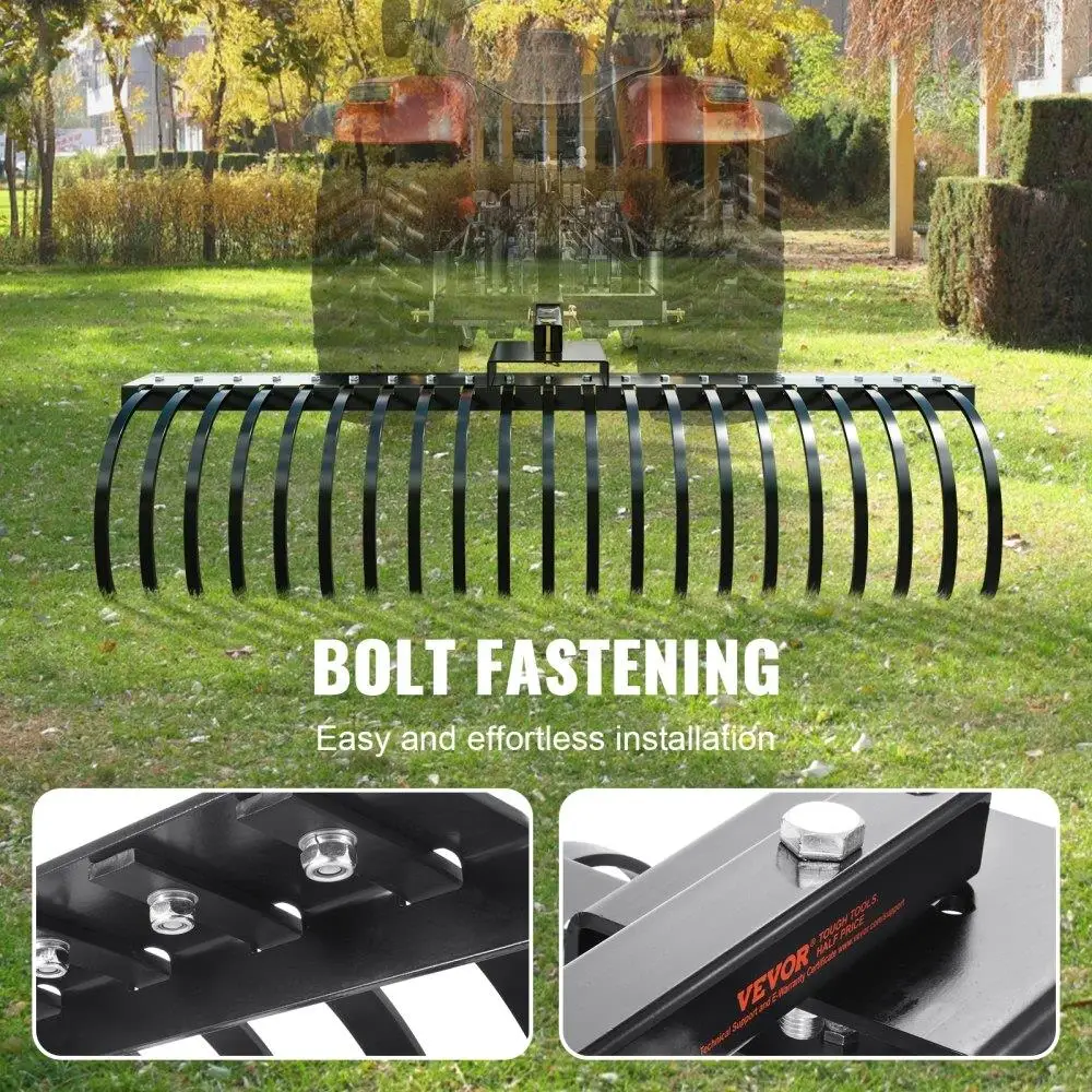 60 Tow Behind Landscape Rake & Dethatcher with 21 Steel Tines - Fits 48/60 Toolbars for leaves , Grass & Pine Needles