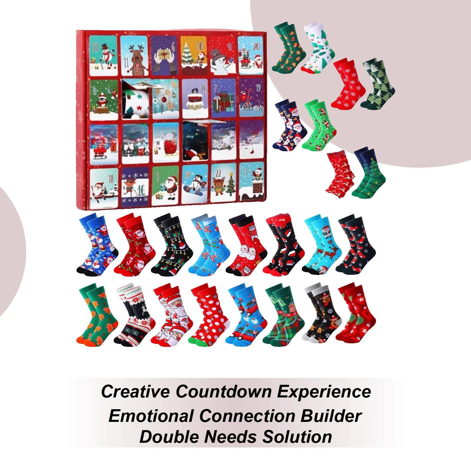 

24-дневная забавная рождественская подарочная коробка для адвента, канун Рождества, осенне-зимние средние носки, коробка с календарем обратного отсчета, подарочные рождественские носки для детей