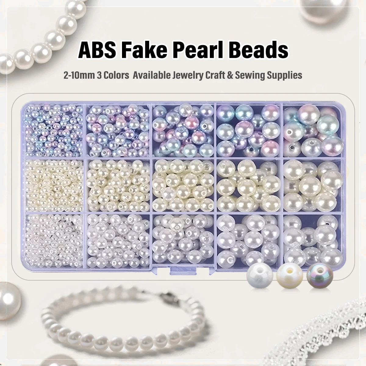 

2/4/6/8/10mm ABS Round Beads Multi-Size Pearl Bead Kit with Holes for DIY Jewelry(Bracelet Necklace), Crafts & Fashion Design