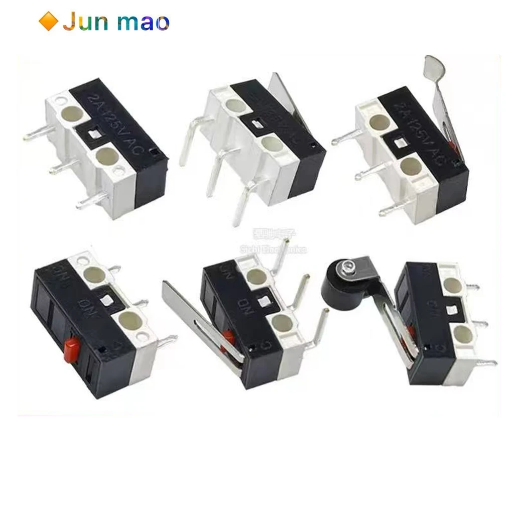 

10PCS Mouse switch, micro touch switch, three foot handleless straight handle roller, bent foot 1/2/5A small button switch