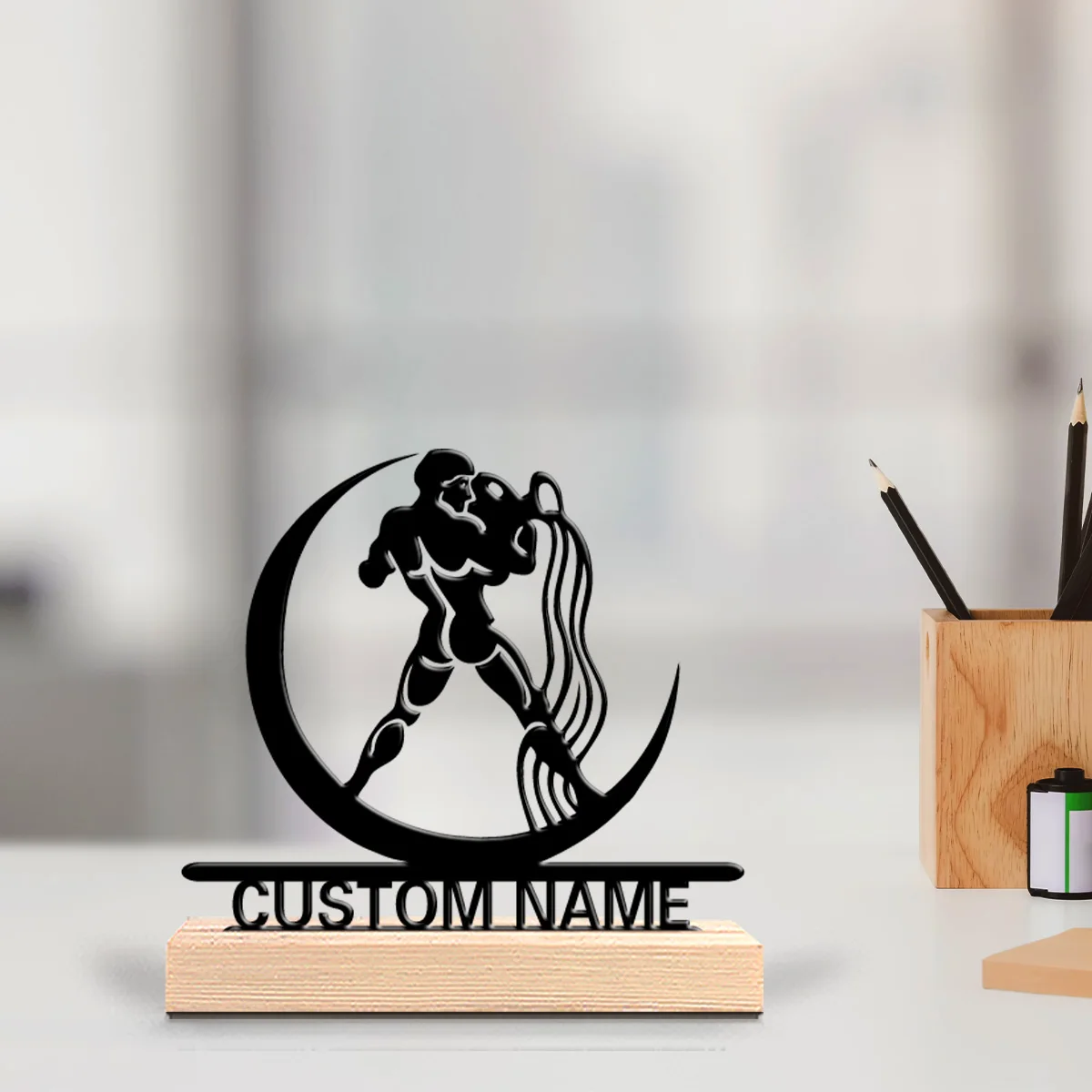 Estatuas de Metal de Acuario personalizadas y elegantes, arte metálico con Base de madera, perfecto para dormitorios, regalos conmemorativos, bi, 1 ud.