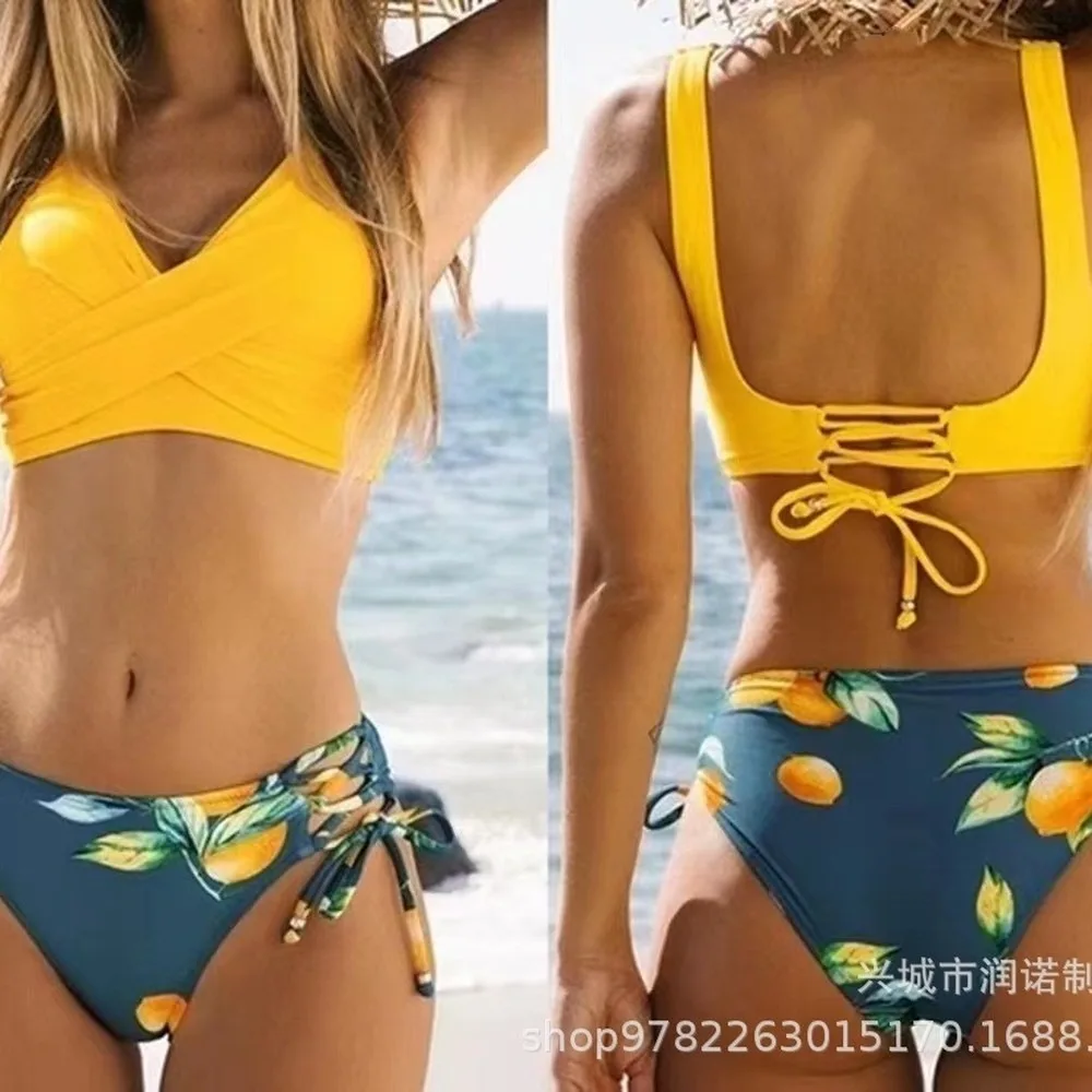 Sexy Yellow Multi-Color Bikini Swimwear Women's Swimsuits Beachwear Bathing Suit Set Tankini Swimsuits Women Biquinis Set