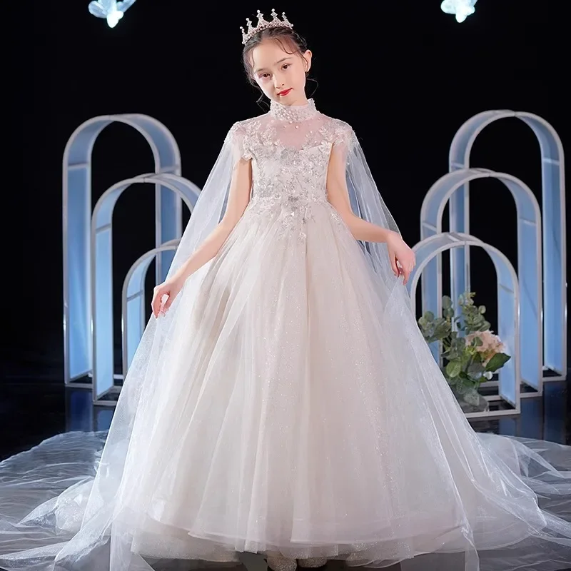 

Elegant Girls Princess Dresses For Birthday Party Children Piano Performance Luxury Gowns School Banquet Kids Host Formal Dress