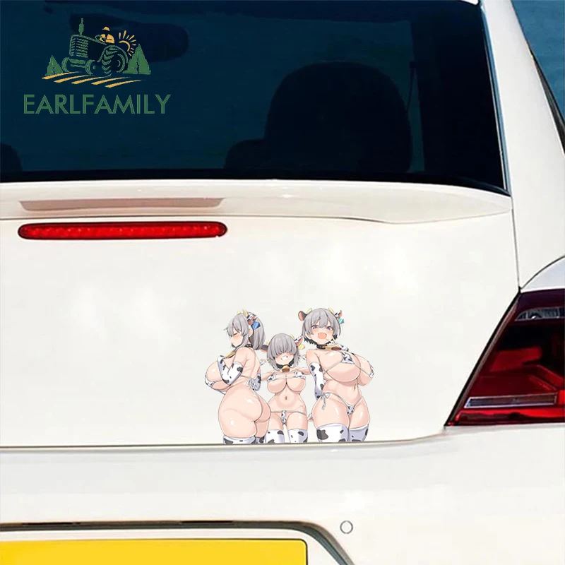 EARLFAMILY-Autocollant de voiture Waifu Senpai Cow Girl, décalcomanie en vinyle, cul sexy Hentai, étanche, fenêtres automatiques, décalcomanies animées mignonnes, 13cm