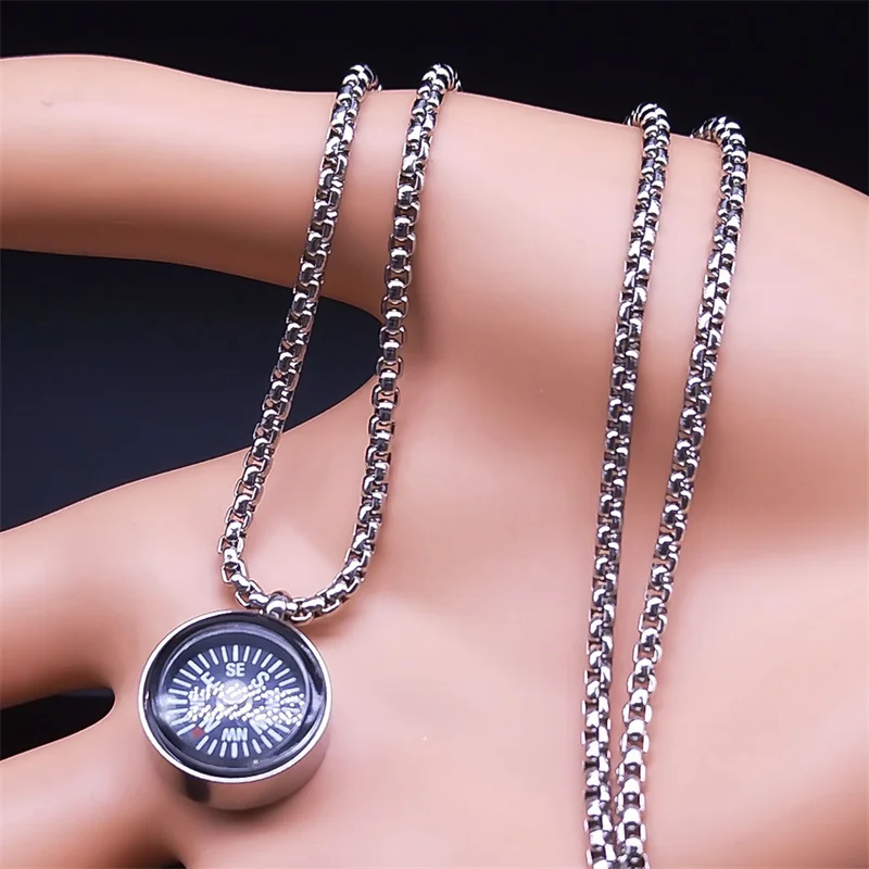 Trendy Compass Pendant Necklace for Women/Men Stainless Steel Silver Color Necklaces Christmas Gifts Jewelry colar feminino